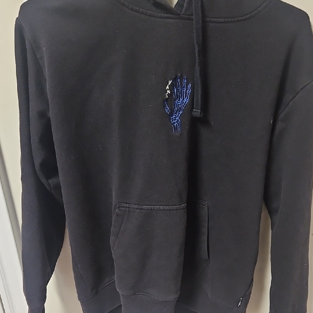 Vans Black Hoodie with Blue Skeleton Design